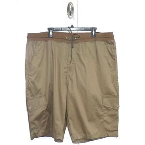 Kenneth Cole Men's Elastic Drawstring Waist Cargo Pocket Shorts in Brown Size 46